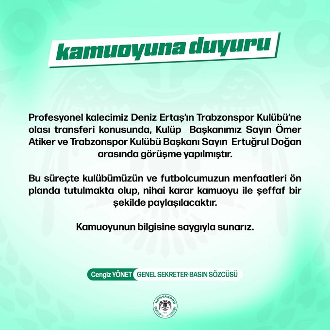 Trabzonspor, Deniz Ertaş İçin Konyaspor ile Görüşmelere Başladı